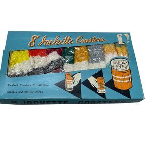1950's JACKETTE COASTERS Barware  COLORFUL KNIT Original Box Set‎ of 8